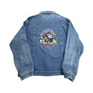 Disney Store Denim Jacket Mens Large Blue Embroidered Character Cotton Workwear